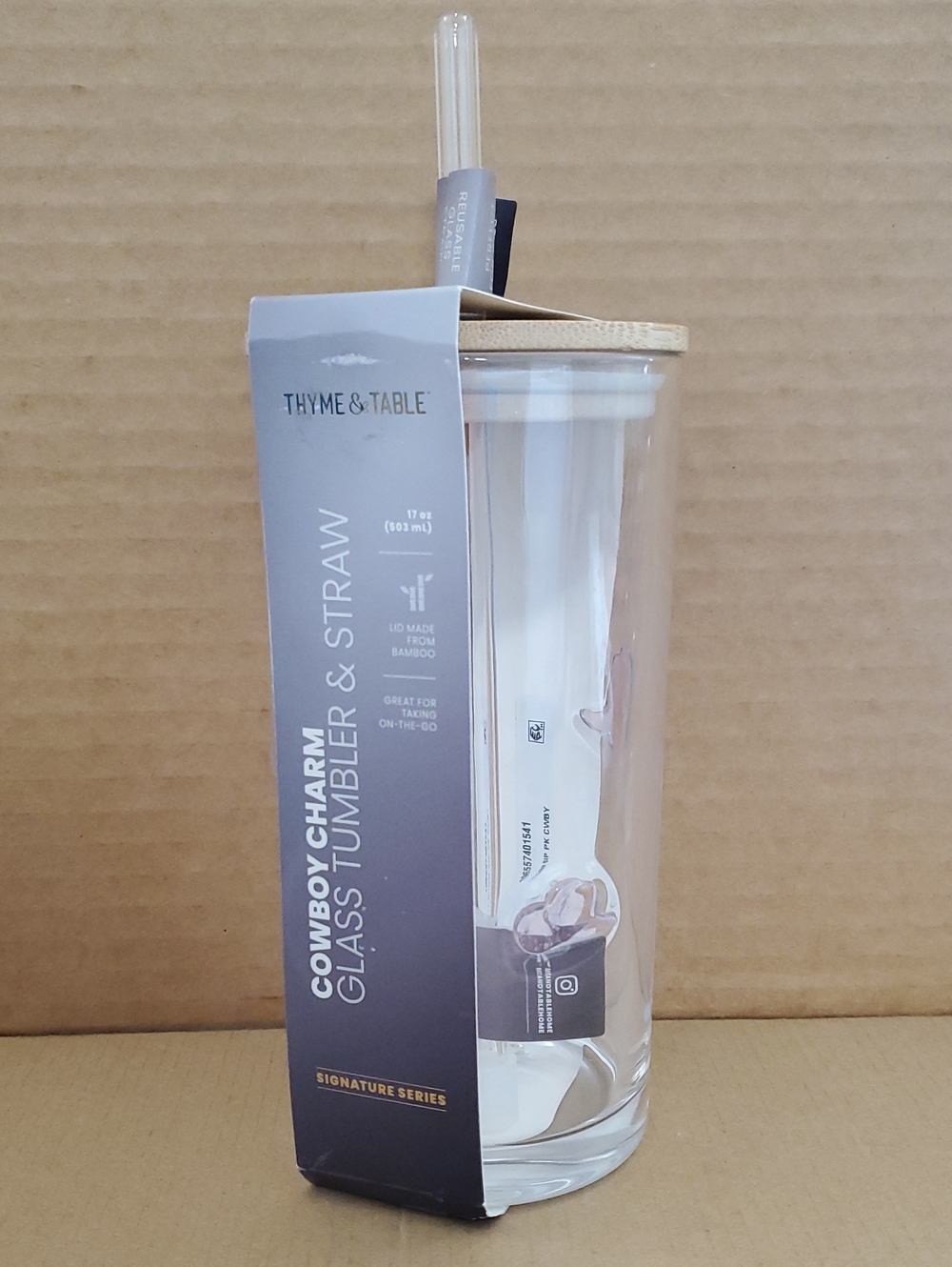 Thyme & Table Cowboy Charm Glass Tumbler with Straw